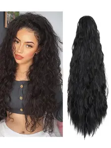 24 Inch Long Wave Ponytail Wig Set, Claw Clip Synthetic Hair, Natural Fluffy Look, Daily Wear for Women, All Seasons