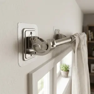 Self Adhesive Curtain Rod Holder Hooks 8PCS No Drill Adjustable Curtain Brackets for Bathroom Kitchen Home