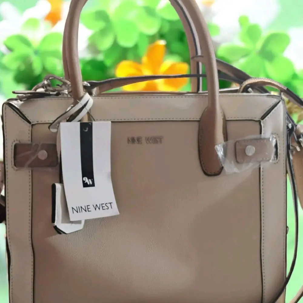 Nine West Bettina Satchel Handbag in Tan Leather with Adjustable Straps and Durable Design