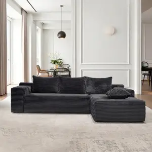 105 in Modern Chenille Upholstered L-Shaped Modular Sectional Sofa Set, 2-Package Shipping, Freely Composable Comfy Couch with Side Recliner, Living Room Furniture Sets