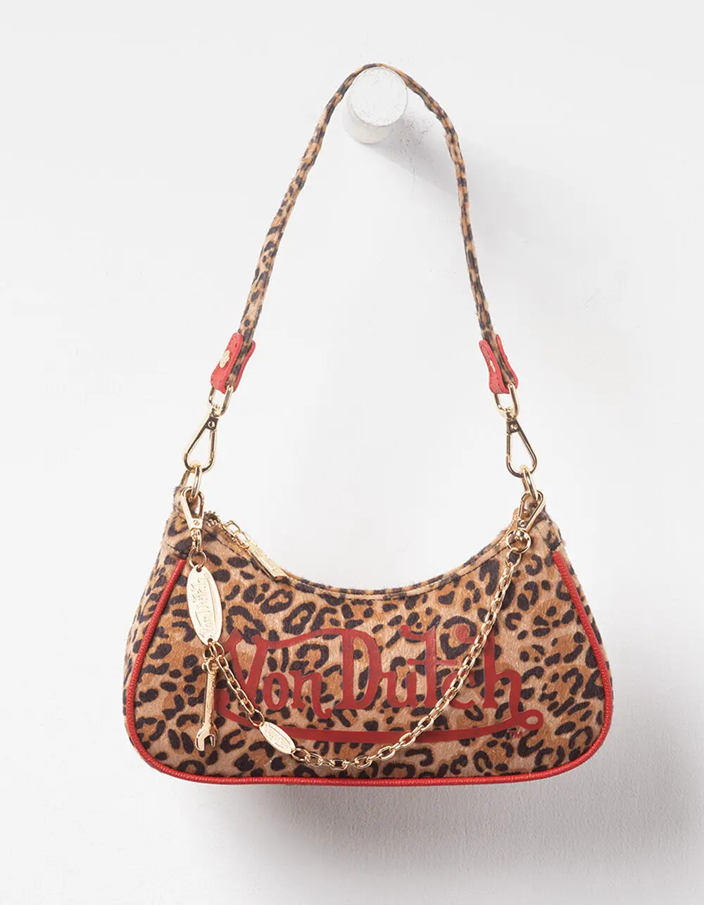VON DUTCH  Womens Leopard Shoulder Bag, Leopard & Red