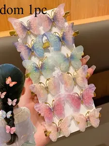 12pcs Colorful Ombre Butterfly Hair Clips for Girls, Mini Chiffon Crystal Hairpins for School & Everyday Wear, Casual Style