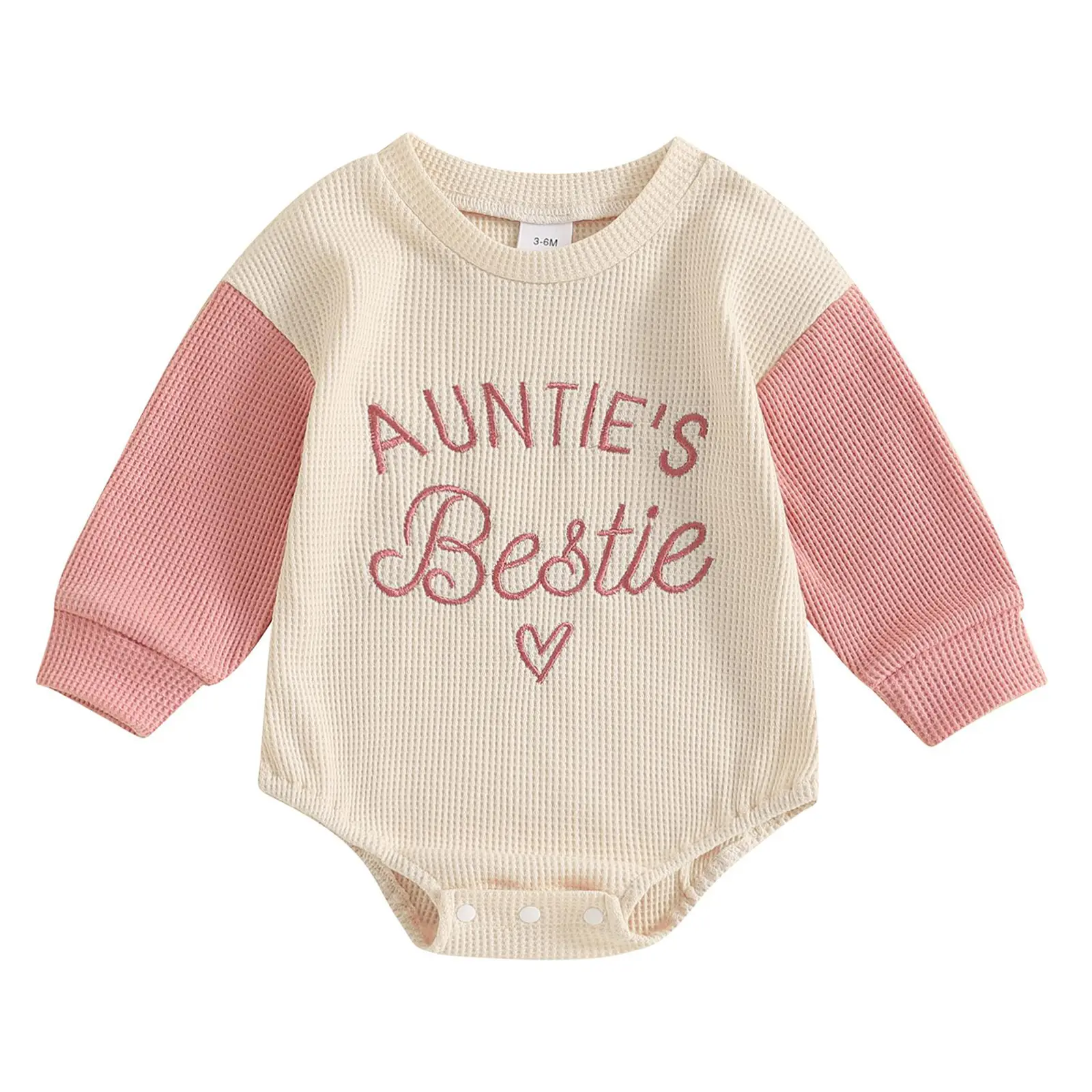 Newborn Baby Girl Waffle Oversized Sweatshirt Bubble Romper, Aunties Bestie Embroidery Long Sleeve Onesie Bodysuit, Fall Winter Baby Clothing Outfit, Newborn Baby Stuff