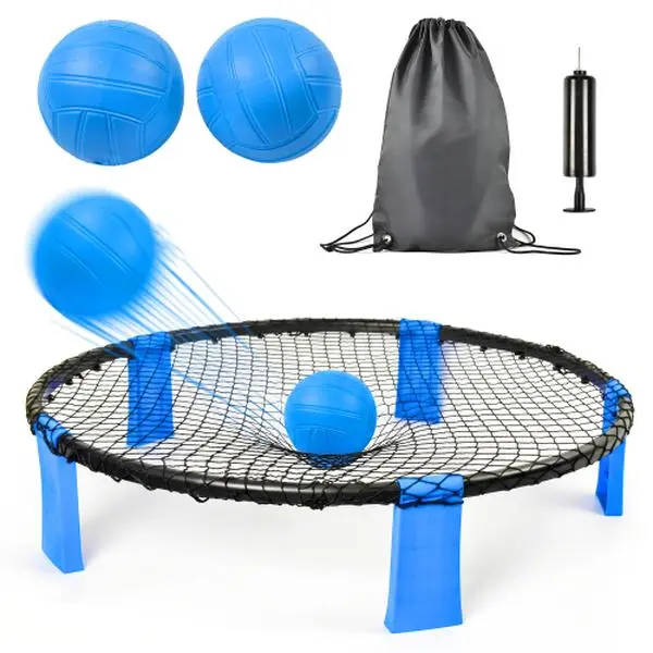 Outdoor Roundnet Volleyball Training Set, Portable Beach Game with 2 Balls, Sturdy Net, Carry Bag, Classic Family Entertainment for Beach, Backyard, Camping