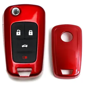iJDMTOY Exact Fit Glossy Red Smart Key Fob Shell Cover For Chevy Camaro Cruze Malibu SS Spark Volt, For GMC Terrain 3 4 5 Buttons Folding Key Fob