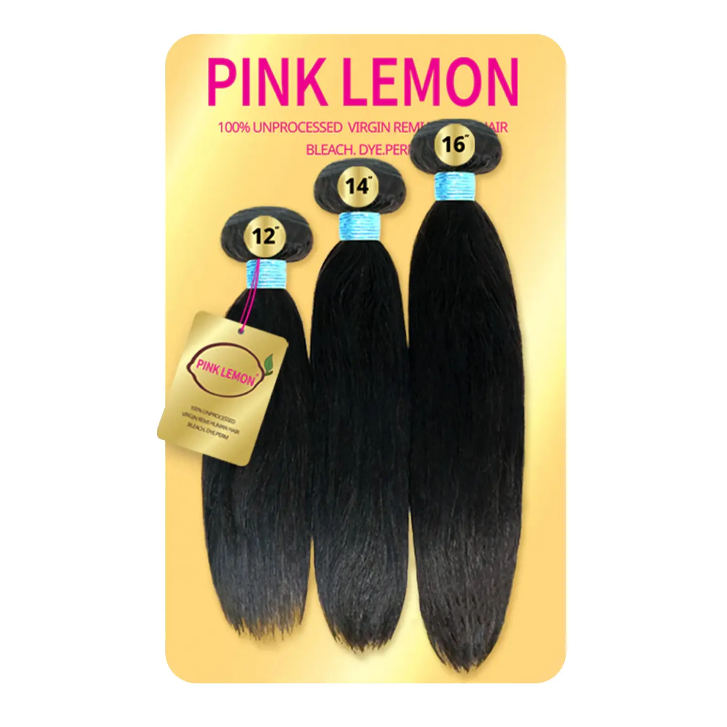 PINK LEMON Hair Extensions, 3 Straight Weave Bundles of 13A Grade Virgin Remi Human Hair, 100% Unprocessed for Unisex Styling