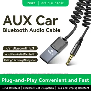 Biaze AUX Car Bluetooth 5.3 Receiver, 3.5mm Audio Plug, Flexible Retractable Cable, Suitable for Home Stereo/Wired Speakers, Car Music Players, Hands-free Calling, Car Accessories, Bluetooth Transmitter, Automotive Supplies