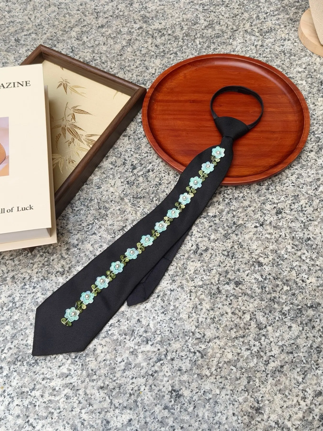 Original Handmade Embroidered Tie, Perfect Gift, Women's Suit Accessory, Elegant Business Wear, Soft and Refined Style, Floral Embroidery Tie
