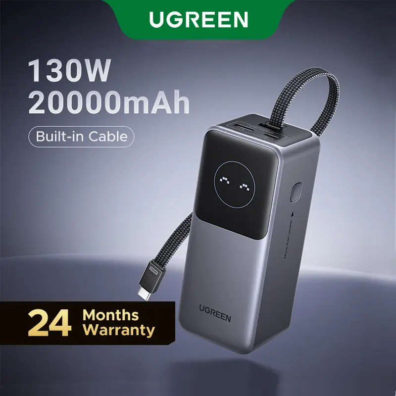 UGREEN Nexode Power Bank 20000mAh 130W Portable Charger Built-in USB C Cable, Pack with TFT Smart Display for MacBook/iPad/iPhone 17 16/Samsung S24 and More ,DealsForYouDays tiktokshopbacktoschool
