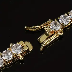 MEN'S gold plated  copper plated hip-hop trendy zirconia tennis chain bracelet