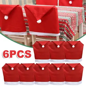 1/4/6Pcs Christmas Santa Claus Hat Chair Cover Tablecloth Christmas Decoration Table New Year Ornament for Home Decoration Navidad Noel Xmas Gift Party Decoration Supplies
