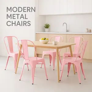 【On Sale】Ferroiarea 4-Pieces Pink Metal Dining Chairs with Backrest – Sturdy Kitchen Chairs Indoor Stackable Chair Set for Living Room, Restaurant and your Patio Minimalist Ergonomic Durable Design