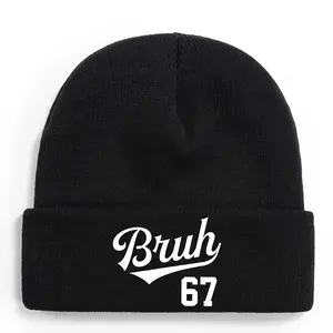 S&T Brother 67 Pattern Acrylic Beanie - Stretchy, Casual Winter Warm Knitted Hat with 67 Numbers & Letters, Unisex Teen Cold Weather Accessory, Christmas Gift, Cold Wash