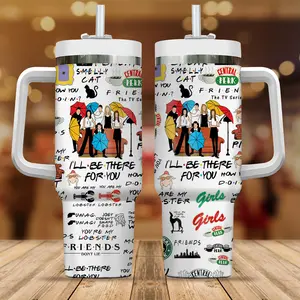 Friends TV Show 40oz Tumbler with Handle | I'll Be There For You Central Perk Travel Mug with Straw | Premium Insulated Fan Merch Gift