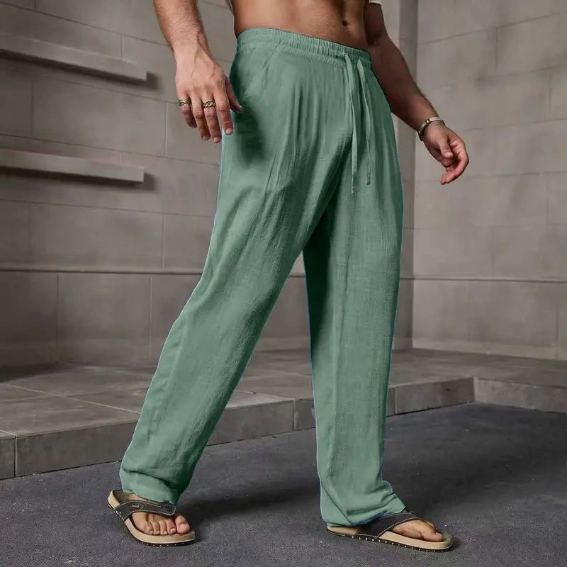 Men’s Summer Casual Linen Pants | Loose fit with a drawstring waist, breathable and stylish, suitable for indoor gatherings, outdoor activities, and golf | Simple design