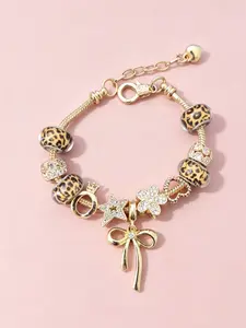 Water Drill Leopard Print Star Heart Crown Bow Flower Pendant Detachable DIY Adjustable Bracelet, Daily Wear Jewelry Mother's Day Valentine's Gift