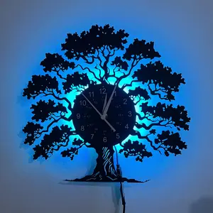 Tree Design LED Vinyl Wall Clock Colorful Lights Home Decor Perfect Gift for Birthdays Mother's Day New Year Easter Graduation Christmas Halloween (Battery Not Included)