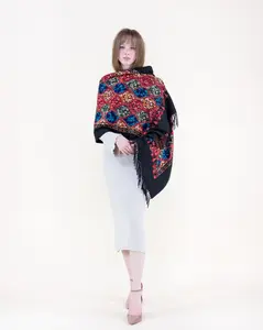 Elegant Embroidered Garden Ogee Trellis Pattern Scarf with Fringe Detailing and Artistic Floral-Inspired Design