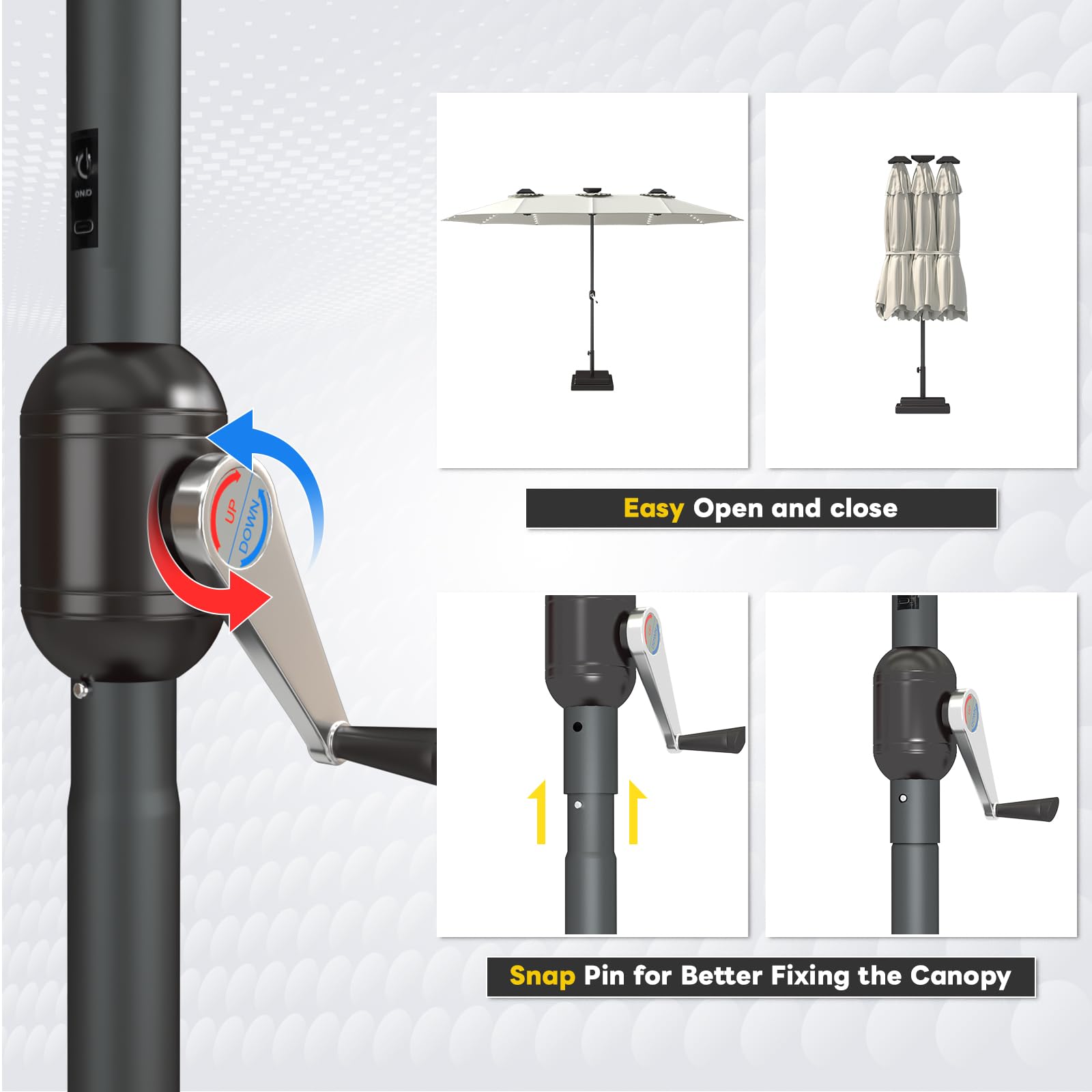 AECOJOY [No Base] 15ft Patio Umbrella with Solar Lights, Large Double Umbrella Outdoor Patio LED Lights and Crank Handle Cream(1.9" Pole) Lighting Garden