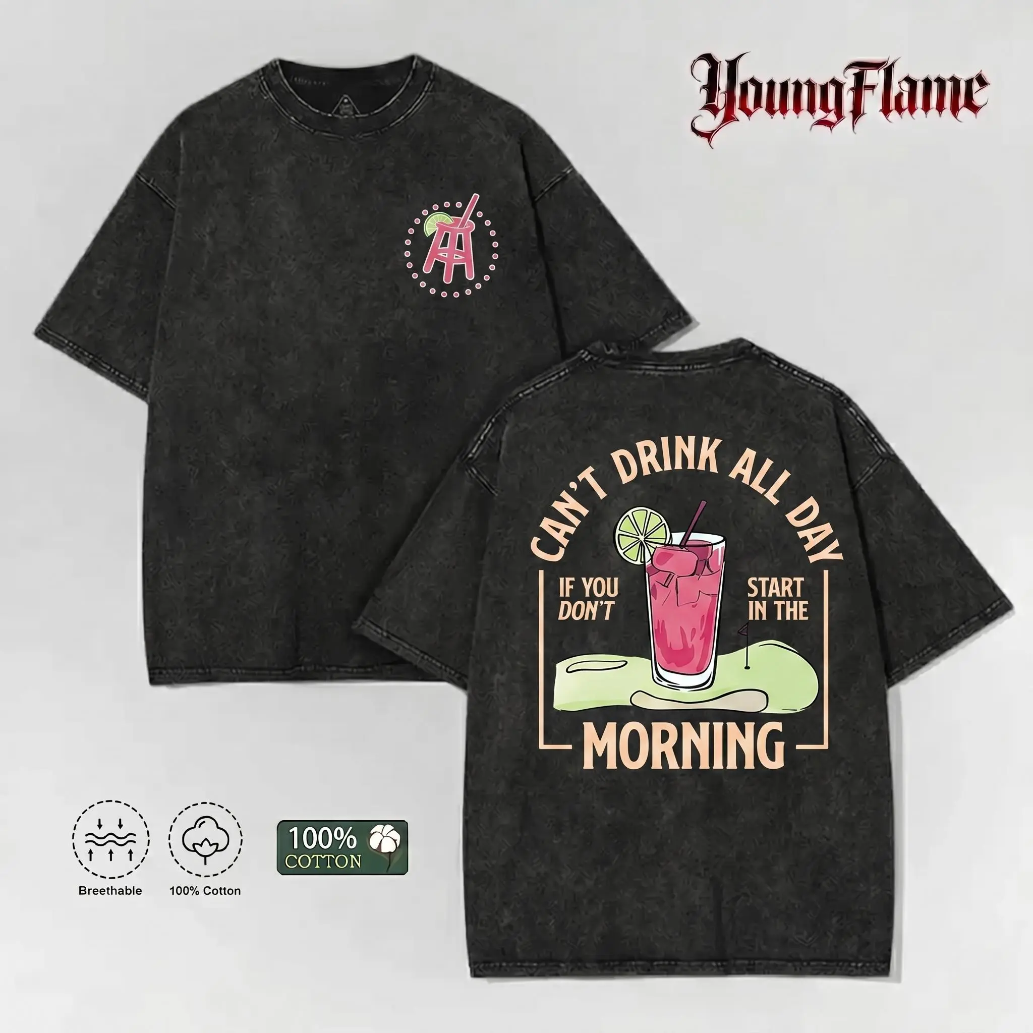 Funny Golf Quote Cocktail Drink Acid Wash Graphic Tee Retro Humor Streetwear Y2K Clothing Summer Shirt Fathers Day Gift Ideas loose fit casual shirt all-season