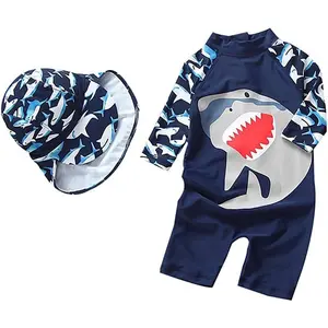 Baby Boys Kids Swimsuit One Piece Toddlers Zipper Bathing Suit Swimwear with Hat