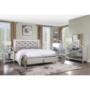 Sliverfluff Queen Bed w/Storage, PU  Champagne Finish BD00242Q