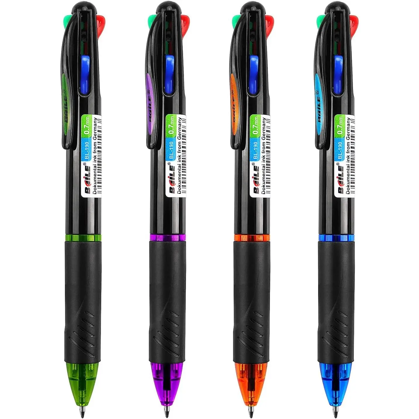 4-Pack 4-in-1 Multicolor Retractable Ballpoint Pens, 0.7 mm Tip, Bleed-Proof for Office School Supplies, Ideal for Color-Coding, Doodling, Fun Writing
