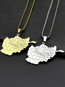 Afghanistan Map Province Name Pendant Necklace for Men Women Stainless Steel Gold Color Ethnic National Geography Chain Minimalist Chain Necklace