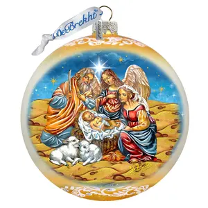 G.DeBrekht 73928G 5 x 5.5 in. Regal Nativity Gold Large Holiday Mercury Glass Collectible Ornaments
