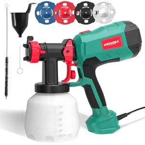 Paint Sprayer, HYCHIKA 600W HVLP Electric Paint Sprayer, 1200ML Tank 4 Nozzles and 2 Cleaning Tools, 3 Patterns for Walls and Ceilings, Fence, Wood Airbrush Kit Compressor outdoorfun