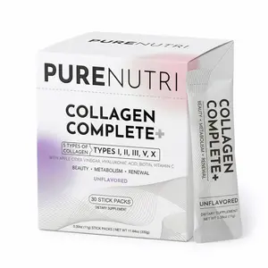 PURENUTRI Multi Collagen Peptides Powder, Types I, Il, IIl, V & X, with ACV, Biotin, Vitamin C& Hyaluronic Acid, 30 Packets