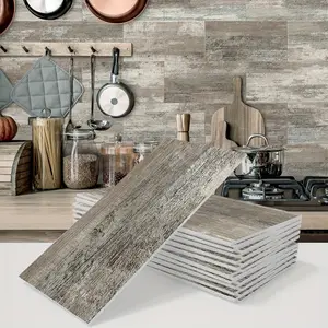 Wood Grain Pattern Wall Sticker, Self-adhesive Vintage Decorative Wall Tile Sticker, Waterproof Bathroom Sticker, Kitchen Backsplash