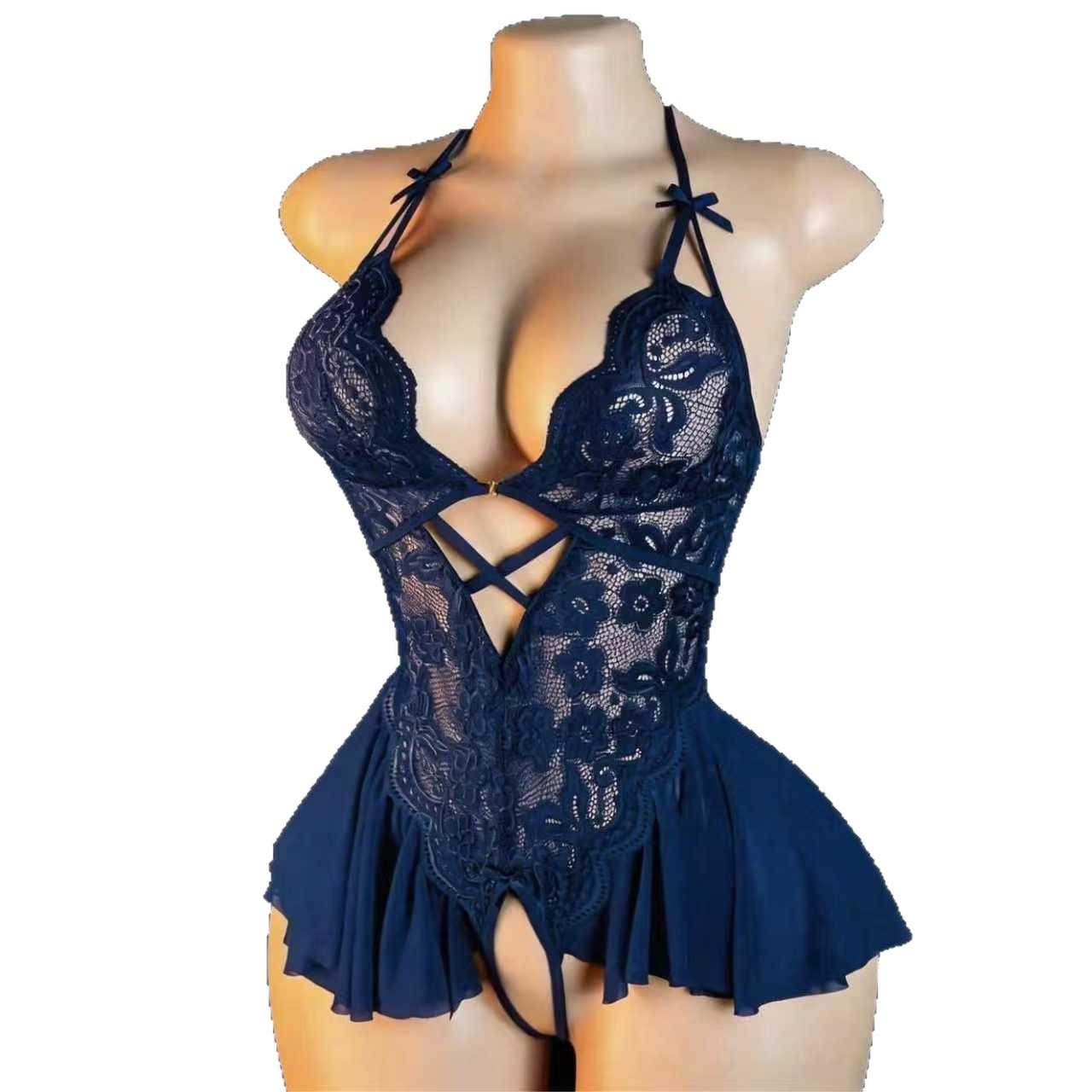 Sexy Lingerie for Women Deep V Teddy Sheer Lace Bodysuit Snap Crotch One Piece