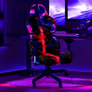 1Set Angry Samurai Pattern UV Blacklight Reactive Glowing Computer Game Chair Cover, Milk Fiber Fabric With Elastic And Detachable Design That Is Machine Washable. Suitable For Office, Bedroom And Game Chair Decoration.