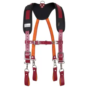 Trutuch Maroon Leather Work Suspenders With Pockets | Adjustable Padded Leather Tool Belt Suspenders | Carpenter | Construction | Handyman