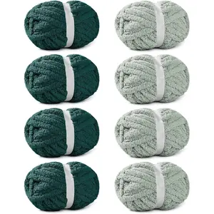 8 Pack Chunky Yarn for Hand Knitting, Chunky Chenille Yarn, Super Bulky Chunky Knit Blanket Yarns  Big Thick Chunky Yarns for Crocheting, 4 Green & 4 Dark Green(27yds,7.97 oz Each Skein)