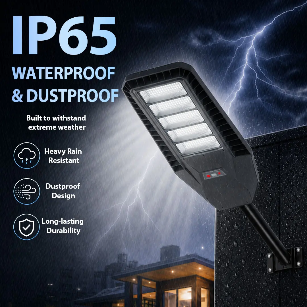 Commercial LED Solar Street Light, Dusk to Dawn Auto On/Off Solar Flood Light with Motion Sensor & Remote, IP65 Waterproof Outdoor Light for Pathway, Parking Lot, Garden