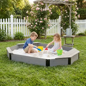 Cedar Wood Octagon Above Ground Sandbox, 76''x53''x7.5'' Large Outdoor Sandpit for Kids, with Storage, Quick Assembly, Waterproof Cover, Durable Eco-Friendly Design, Above Ground Sandboxes
