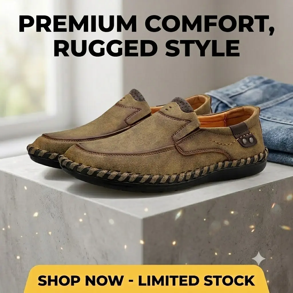 Men's Hand-Stitched PU/Split Leather Round-Toe Loafers - Rubber Sole, Cushioned Insole, Breathable Slip-On Casual Driving Moccasins for Outdoor Walking Daily Wear
