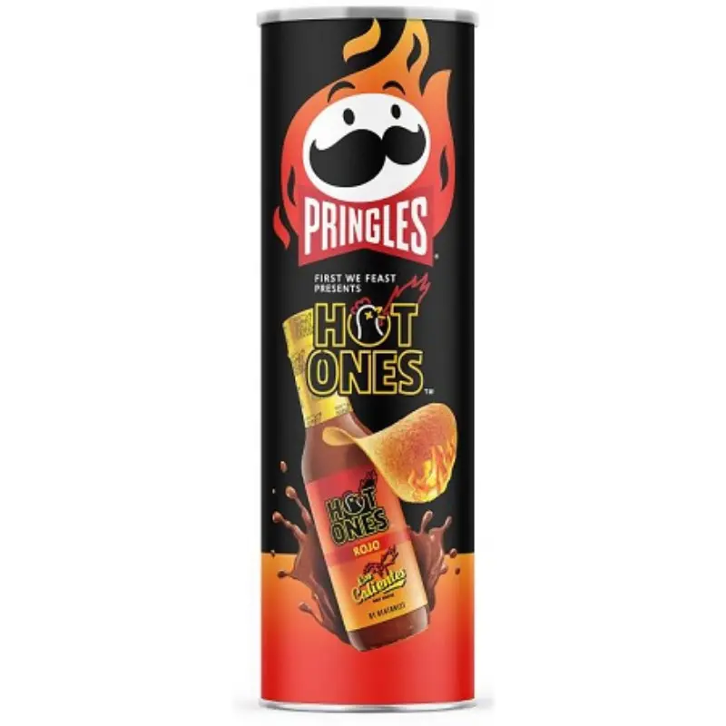 Pringles Hot Ones Rojo-Los Calientes Fiery Kick Spicy Potato Chips Bundle - 7-Count, 5.5oz Rare Limited Edition Gourmet Cholesterol-Free Crisps, Bulk Lot Room Temp Pantry Stocking Party Appetizer, Ambient