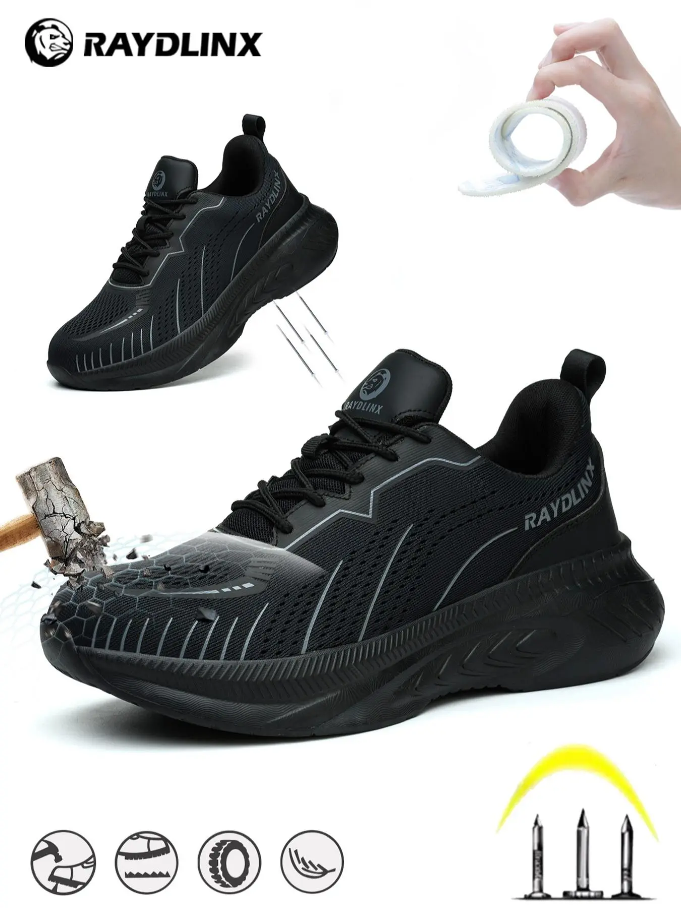 Women's Steel-Toe Safety Sneakers, Lightweight Comfortable Anti-smash Anti-puncture Breathable Non-slip Work Shoes