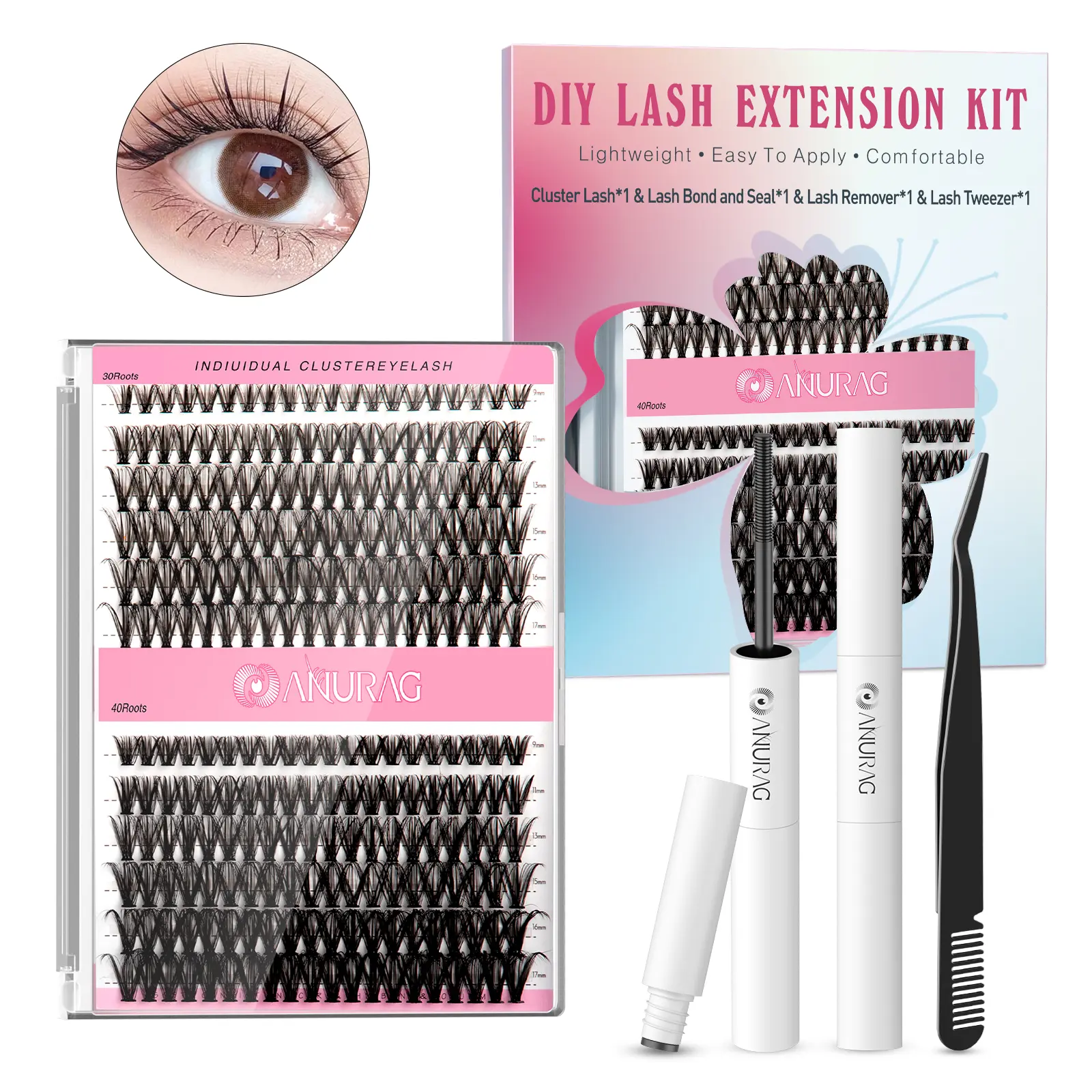 Fluffy Eyelash Extension Kit contains 240 thick lashes, 30D+40D individual lashes, individual lash set with lash bonding and sealant, lash remover, lash applicator, professional women's make-up accessories, Christmas gifts, #SummerWins #DealsForYouDays