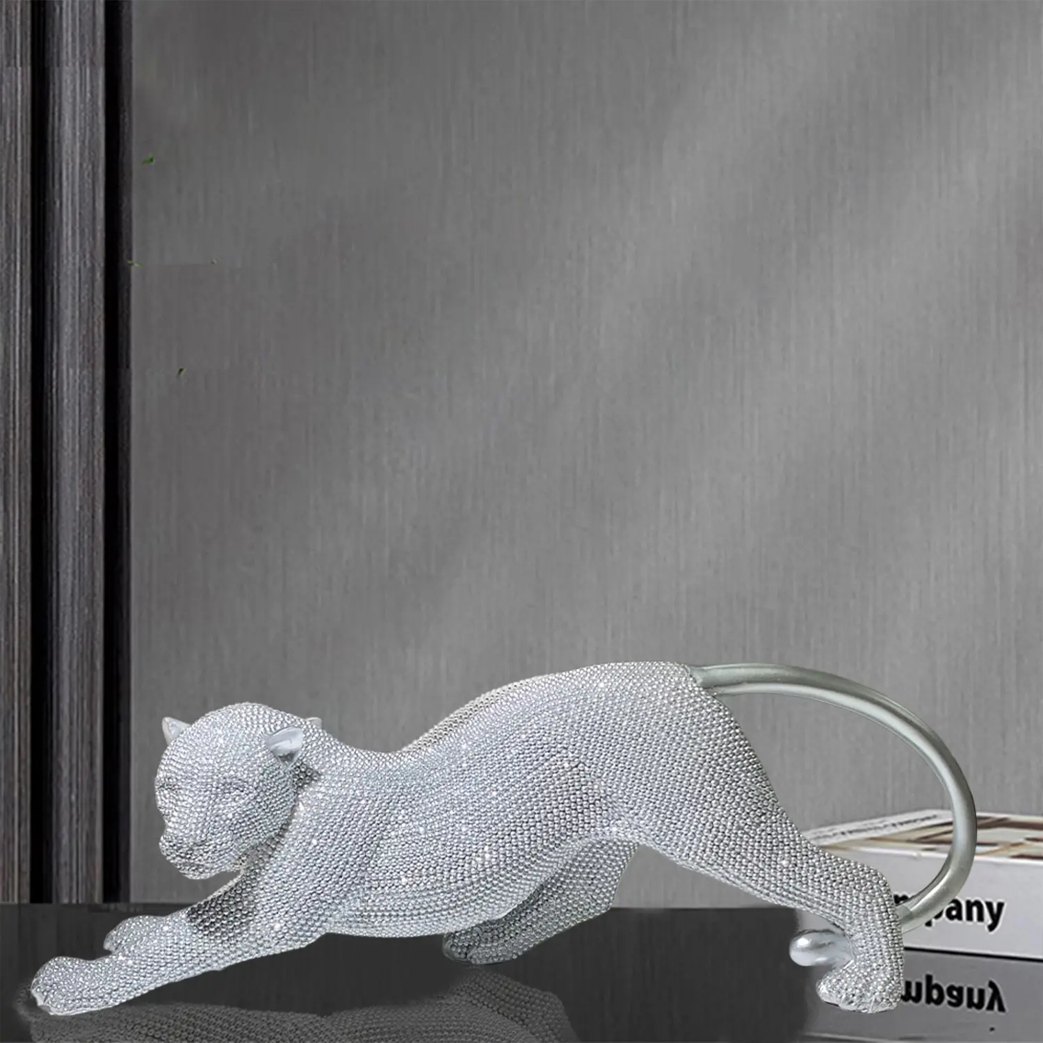 Leopard Statue Handcrafted Silver Cheetah Statue Home Decor Intricate Beaded Design for Living Room, Office, or Gift - Elegant and Unique Decorative Sculpture Ornaments