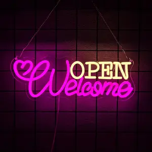 Welcome Open neon  Signs for Business,   Open Sign for Bar Shop Coffee Salon Hotel Store Walls Window Door Storefront neon sign, Decorative Neon Light, Neon Lamps