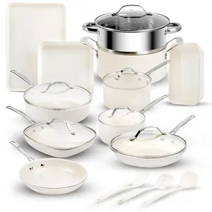 Get Cookin' with 20 Pc Ceramic Pots & Pans Set: Non-Stick, Bakeware Included, Utensils, Oven & Dishwasher Safe! 🍳🥘