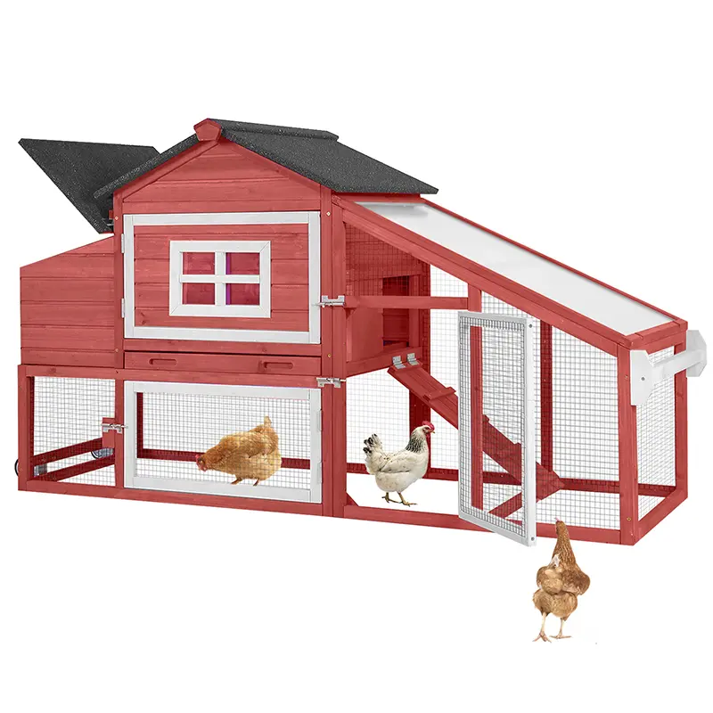 Aivituvin-AIR23 Wooden Outdoor Poultry Hutch on Wheels - Tractor-Style Coop with Nesting Box, Easy Assembly, Perch Round Edges, Deep Pull-Out Tray for 2-3 Hens 【DealsForYouDays】