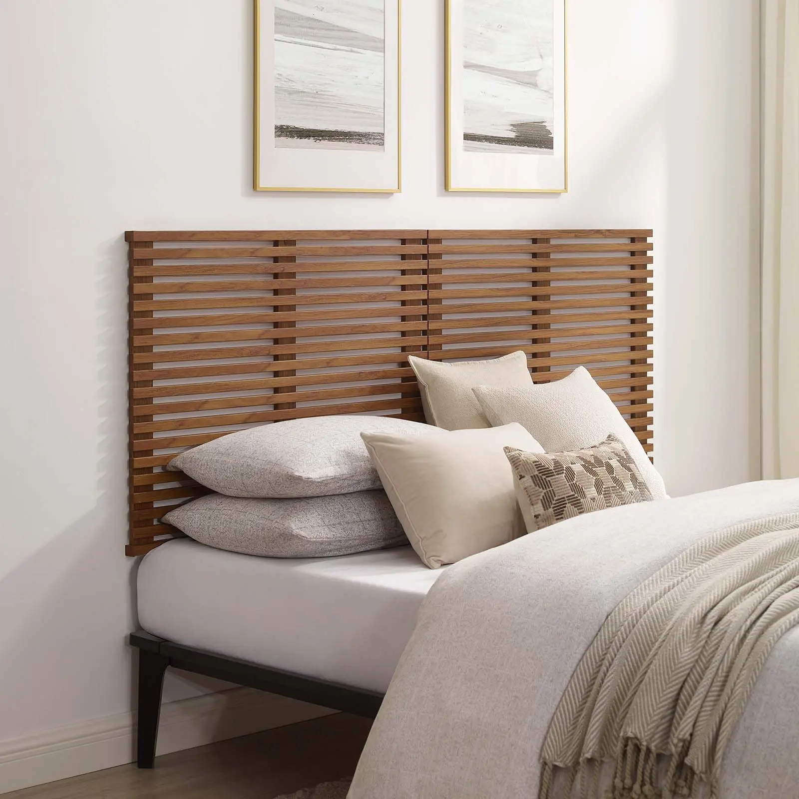 Modway Render Mid Century Modern Walnut Wood King Headboard - Durable Particleboard Frames, Wall-Mount for Guest Bedroom, Indoor Use Furniture, Mount Directly To The Wall, Primary Bedroom, Wood Bed Frame