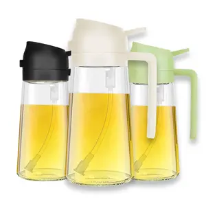 3Pcs 470ml 2-in-1 Oil Sprayer Dispenser, Nifogo Food-Safe Glass Oil Bottle with Handle, Leakproof for Kitchen BBQ Salad Air Fryer (Black White Green)
