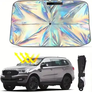 JOYTUTUS Retractable Sunshade Car Laser Universal Windshield Sun Umbrella Foldable UV Protection 360° Rotatable Handle for Mini Cars & Hatchbacks Automotive Interior Sun Block Car Accessories
