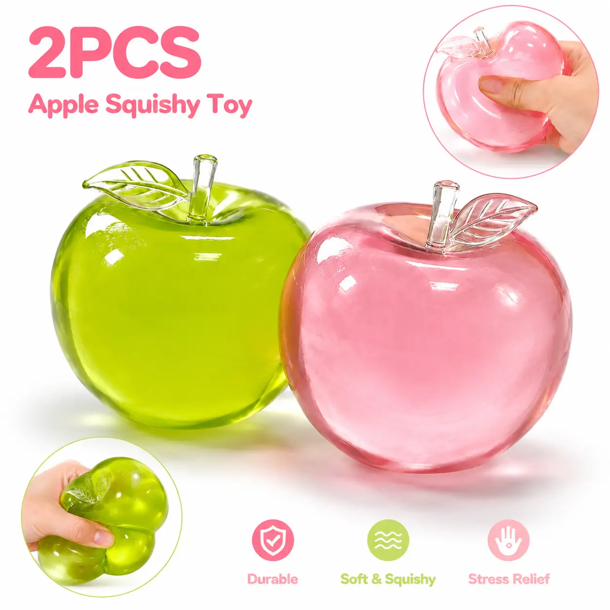 Apple Squishy Toys , Squishy Fidgets, Soft Squeeze Stress Relief Set for Adults & Kids, Super Slow Rising Mochi Sensory Fidget, Calming Anxiety Toy for Desk Travel, Birthday Party Idea for Children